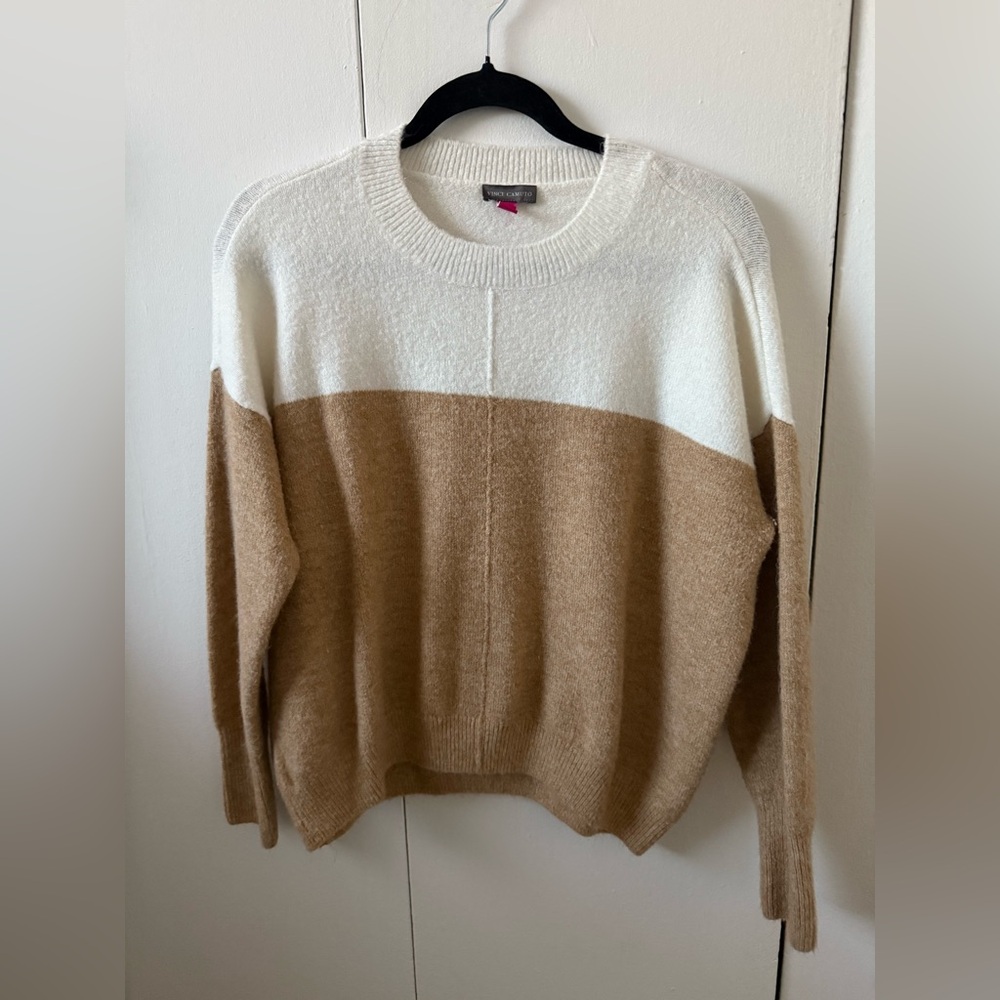 Vince Camuto Cream and Tan Crew Neck Sweater